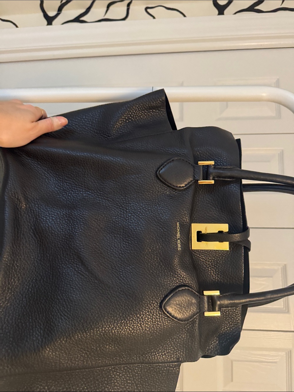 Michael Kors Black Pebbled Leather Tote with Gold Accents